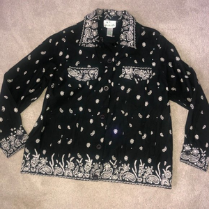 Quacker Factory Vintage Jacket‎ Bandanna denim style beaded large black